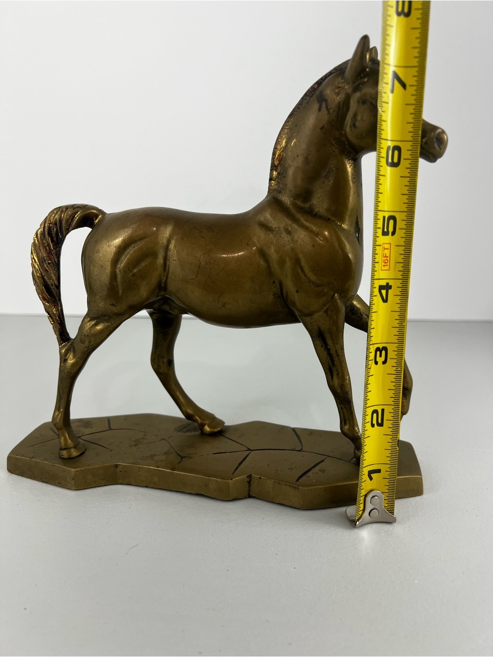 Vintage Solid Brass Horse Statue Red Rhinestone Eyes Mid Century Decor - Picture 11 of 13